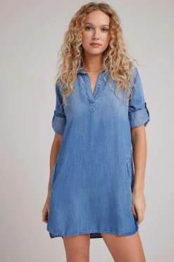 A-Lijn Jurk Met Opgerolde Tabmouwen - Medium Ombre Wassing>Bella Dahl New