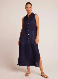 Dusterjurk Met Zijsplit - Tropic Navy><noscript><img width=