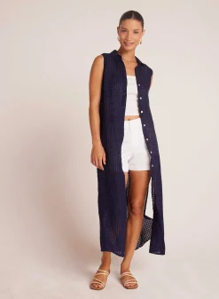 Dusterjurk Met Zijsplit - Tropic Navy><noscript><img width=