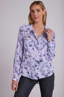 Full Button Down Hipster-Shirt - Lila Bloemenprint>Bella Dahl Cheap