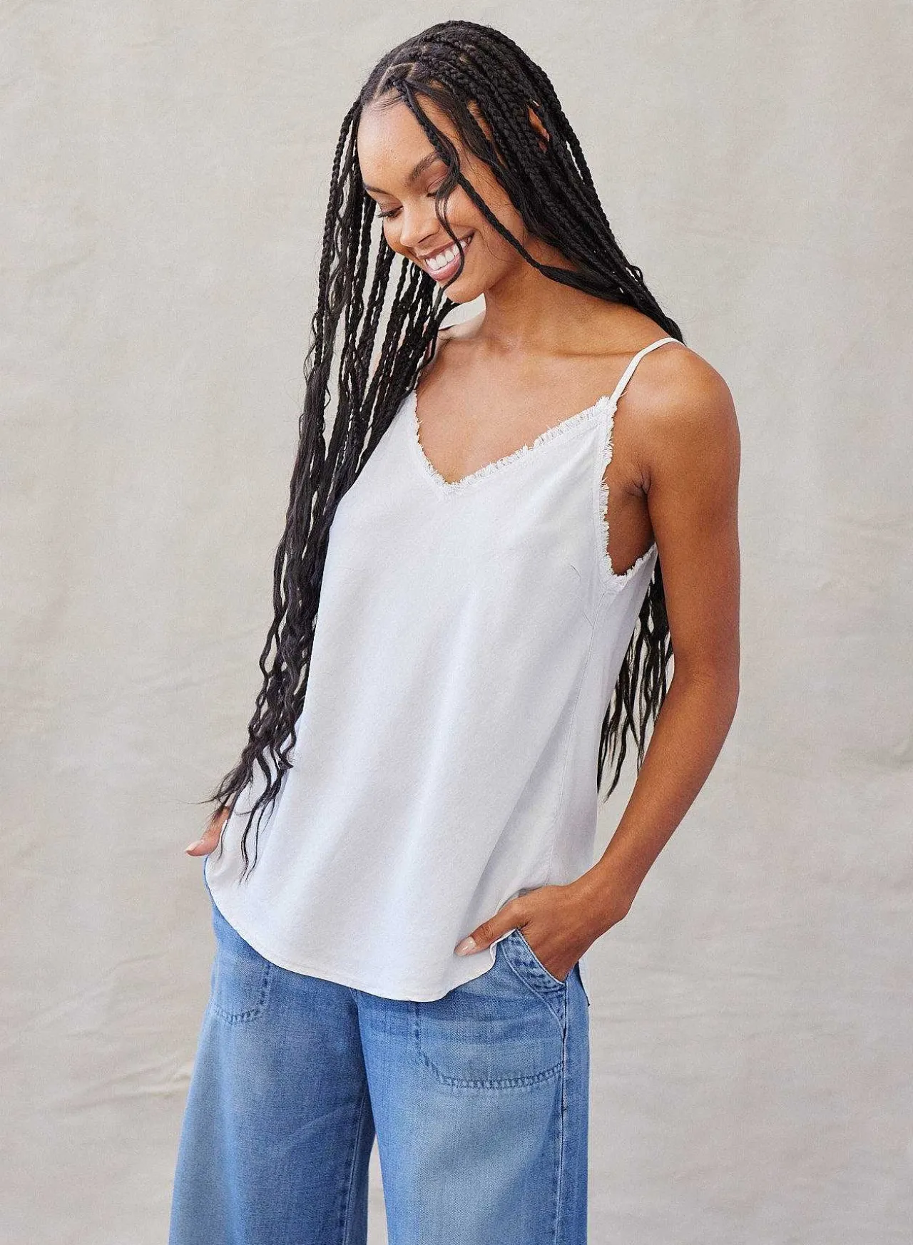 Gerafeld Tencel Cami - Mistige Lucht>Bella Dahl Cheap