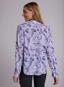 Gesmokte Blouse Met Knopen - Lila Bloemenprint><noscript><img width=
