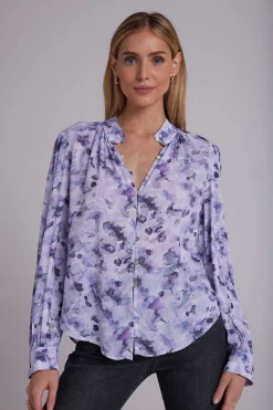 Gesmokte Blouse Met Knopen - Lila Bloemenprint><noscript><img width=