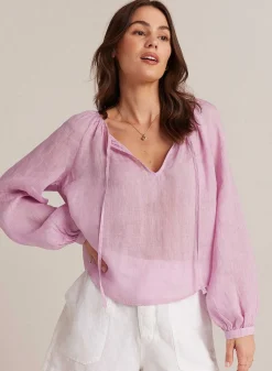 Gesmokte Linnen Raglanblouse - Lichte Orchidee>Bella Dahl Clearance