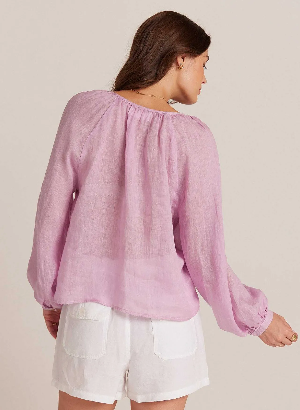 Gesmokte Linnen Raglanblouse - Lichte Orchidee>Bella Dahl Clearance