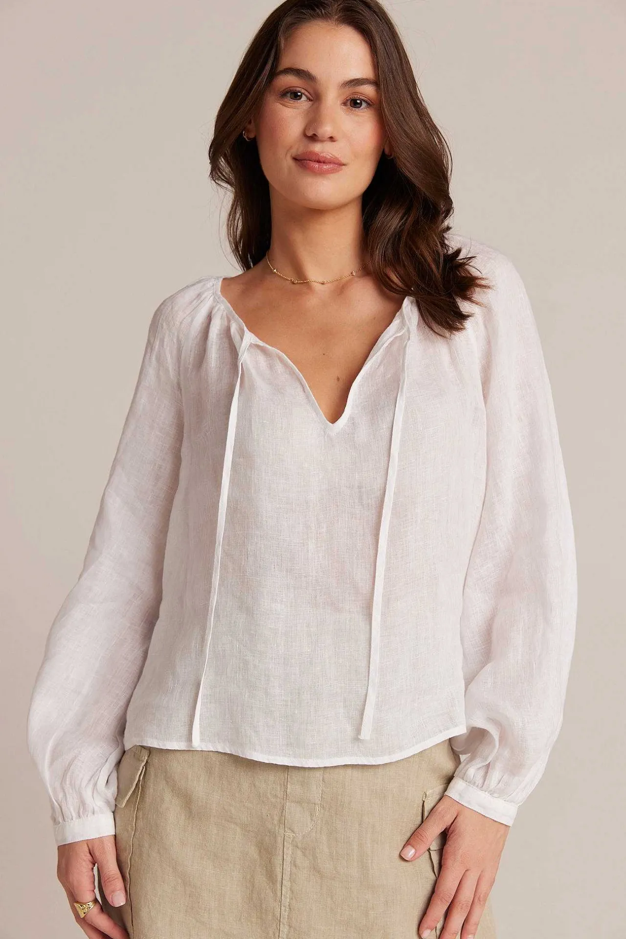 Gesmokte Linnen Raglanblouse - Wit>Bella Dahl Best