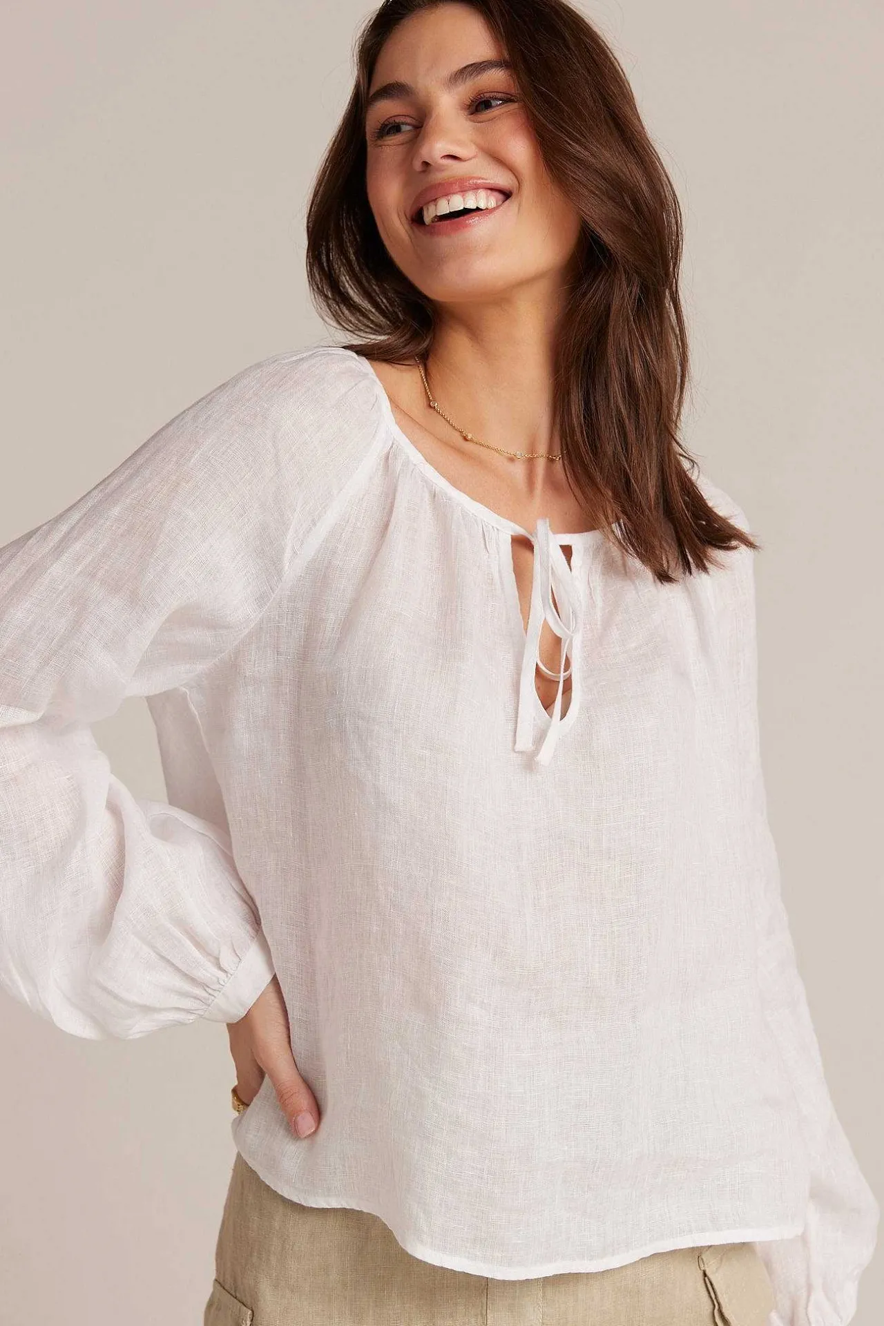 Gesmokte Linnen Raglanblouse - Wit>Bella Dahl Best