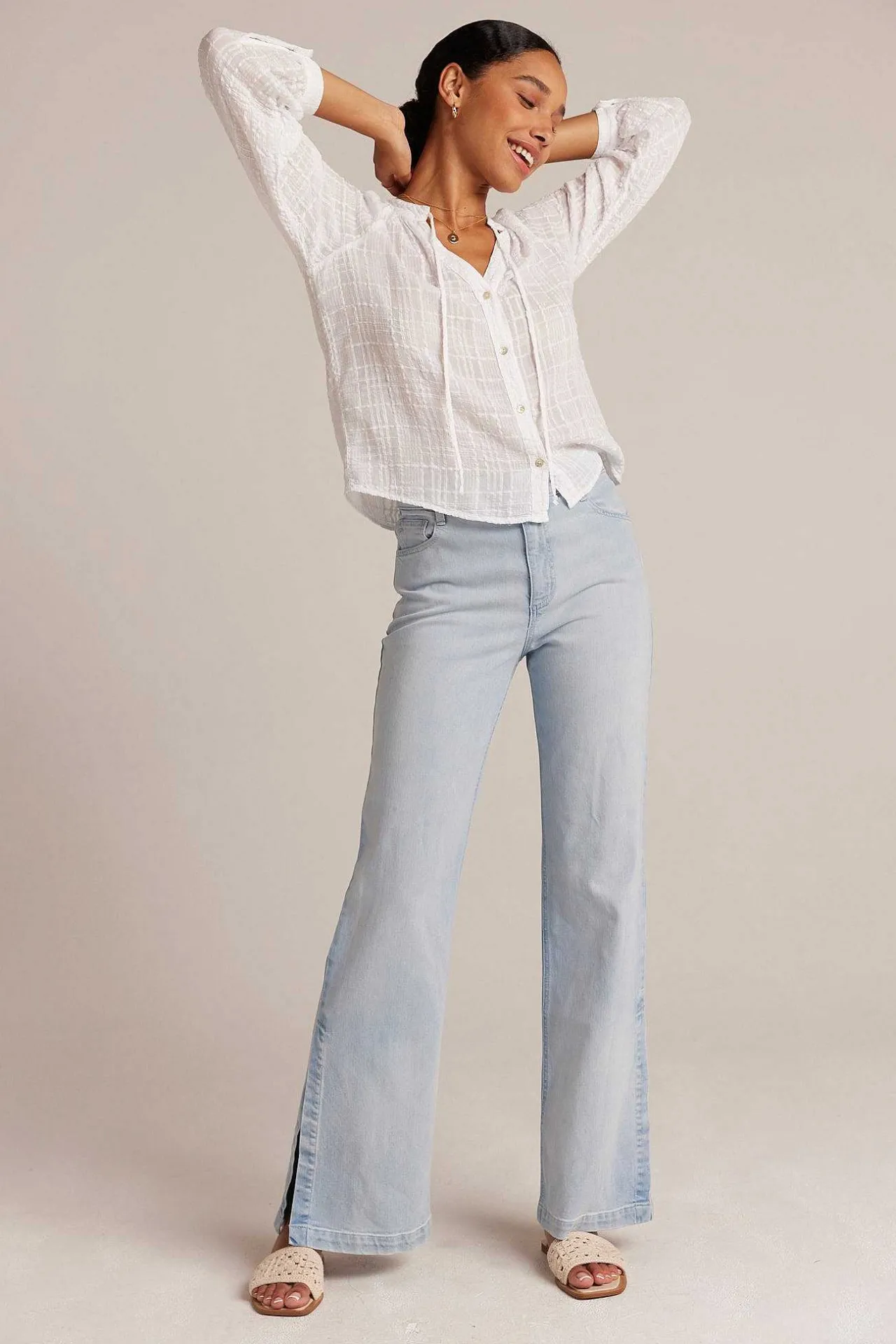 Geweven Geruite Raglanblouse - Wit>Bella Dahl Best