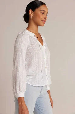 Geweven Geruite Raglanblouse - Wit>Bella Dahl Best
