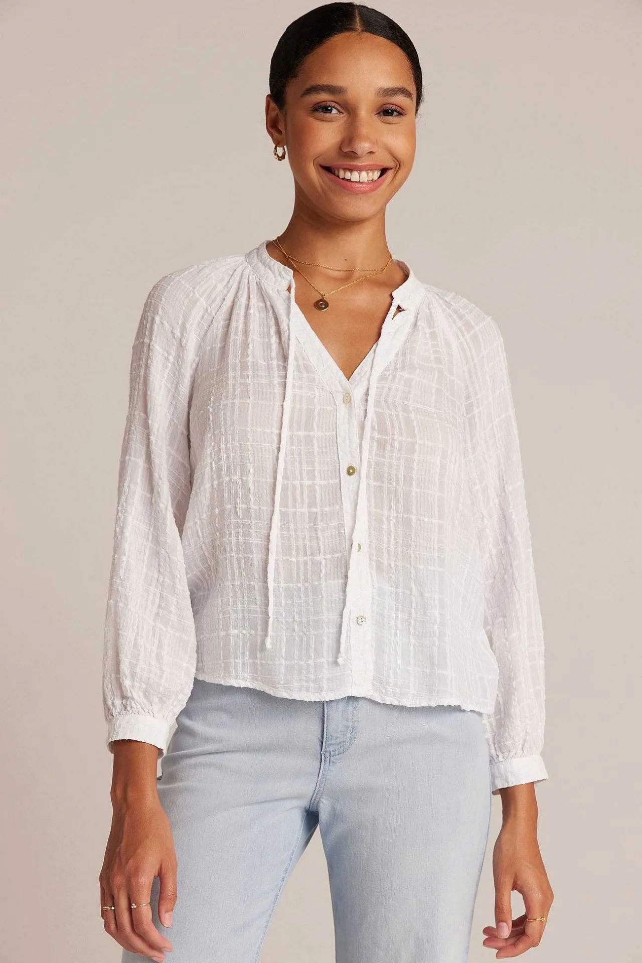 Geweven Geruite Raglanblouse - Wit>Bella Dahl Best
