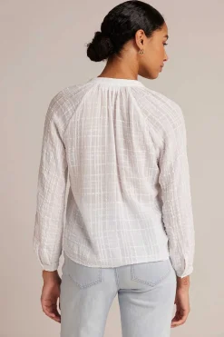 Geweven Geruite Raglanblouse - Wit><noscript><img width=