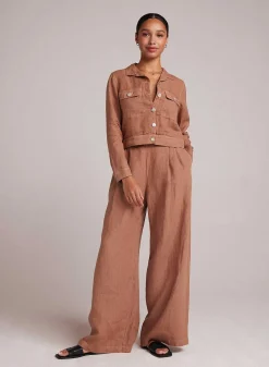 Hoog Getailleerde Linnen Geplooide Broek - Woestijnbruin><noscript><img width=