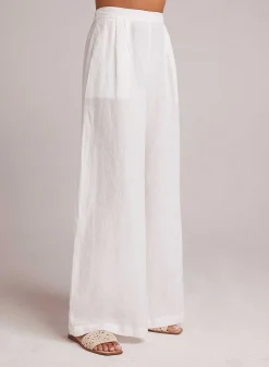 Hoog Getailleerde Linnen Geplooide Broek-Wit><noscript><img width=