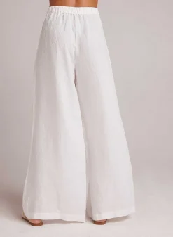 Hoog Getailleerde Linnen Geplooide Broek-Wit><noscript><img width=