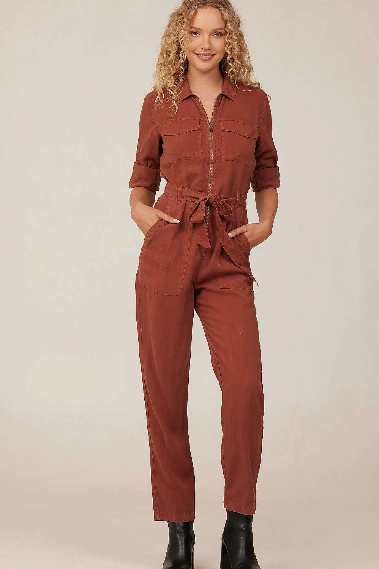 Jumpsuit Met Lange Mouwen En Ritssluiting Aan De Voorkant - Herfst Amber>Bella Dahl Best