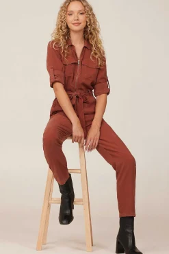 Jumpsuit Met Lange Mouwen En Ritssluiting Aan De Voorkant - Herfst Amber><noscript><img width=