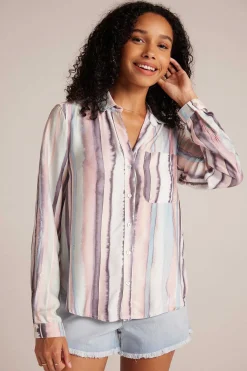 Lange Mouwen, Ronde Zoom, Button-Down - Kuststreepprint><noscript><img width=