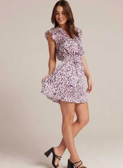 Mini-Jurk Met Ruches Aan De Mouwen En Confettiprint><noscript><img width=
