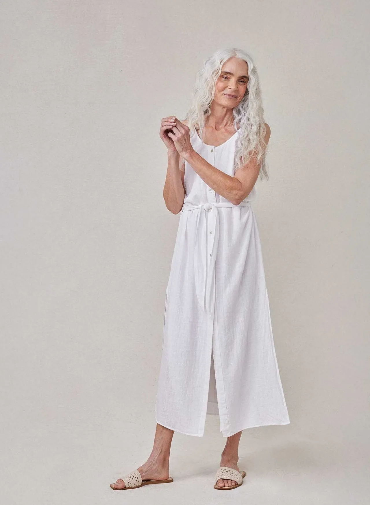 Mouwloze Jurk Met Knoopsluiting Aan De Voorkant, Wit>Bella Dahl Fashion