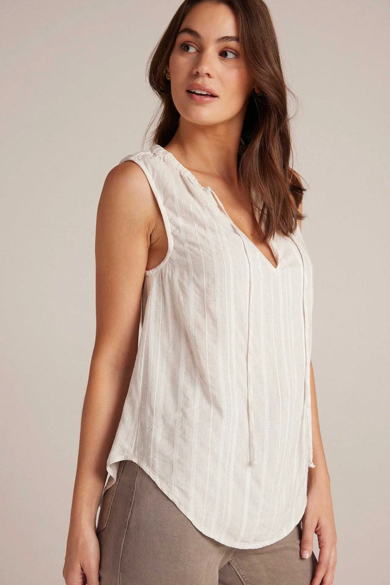 Mouwloze Trui Met Gesmokte Hals - Witte Zandstreep>Bella Dahl Store