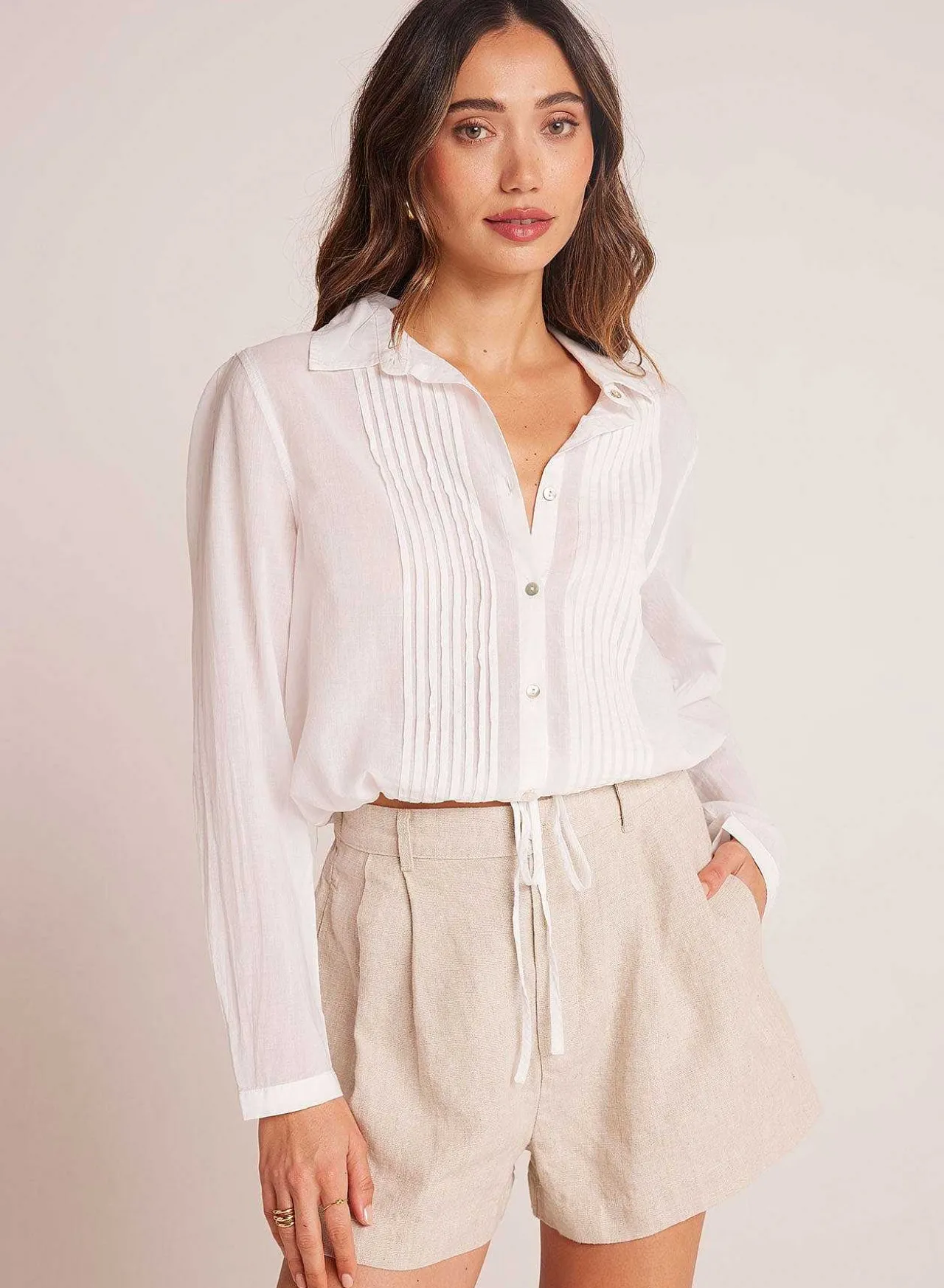 Plooibroek Kort Vooraan - Linnen Zand>Bella Dahl Store