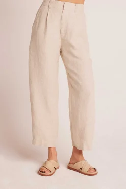 Relaxte Broek Met Plooien Aan De Voorkant - Linnen Zand><noscript><img width=
