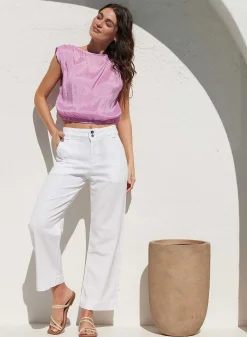 Saige Crop Met Wijde Pijpen - Wit><noscript><img width=