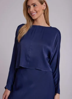 Satijnen Blouse Met Dolmanmouwen - Donker Azuurblauw>Bella Dahl Cheap