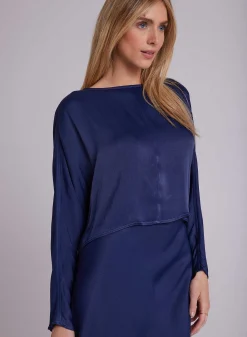 Satijnen Blouse Met Dolmanmouwen - Donker Azuurblauw><noscript><img width=