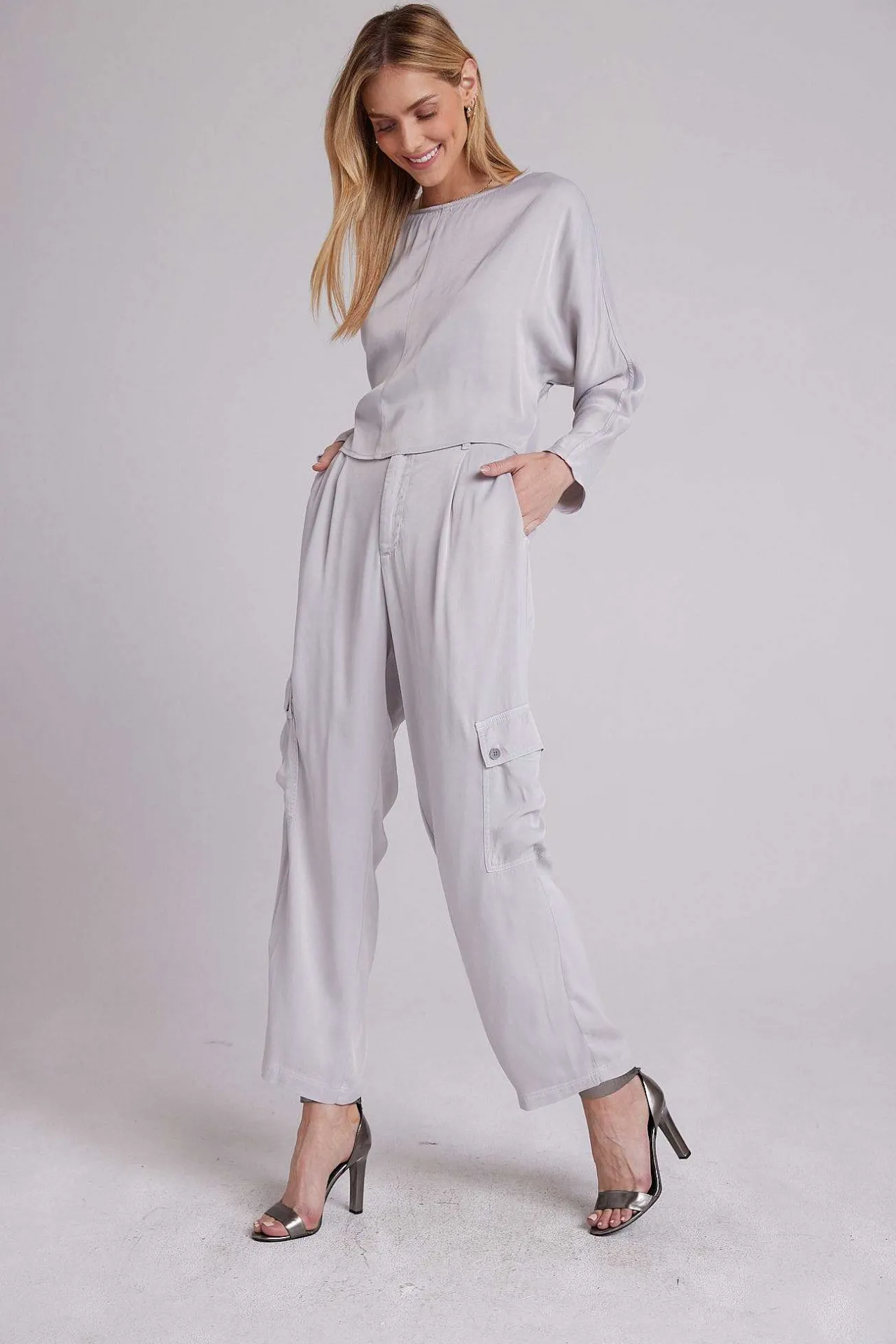 Satijnen Blouse Met Dolmanmouwen - Zilverstreep>Bella Dahl Best