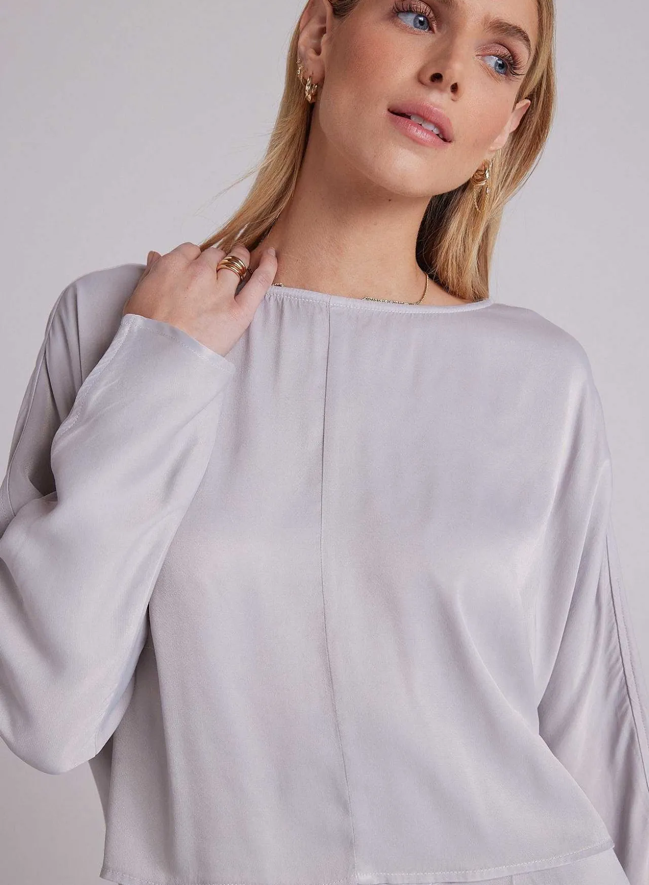 Satijnen Blouse Met Dolmanmouwen - Zilverstreep>Bella Dahl Best