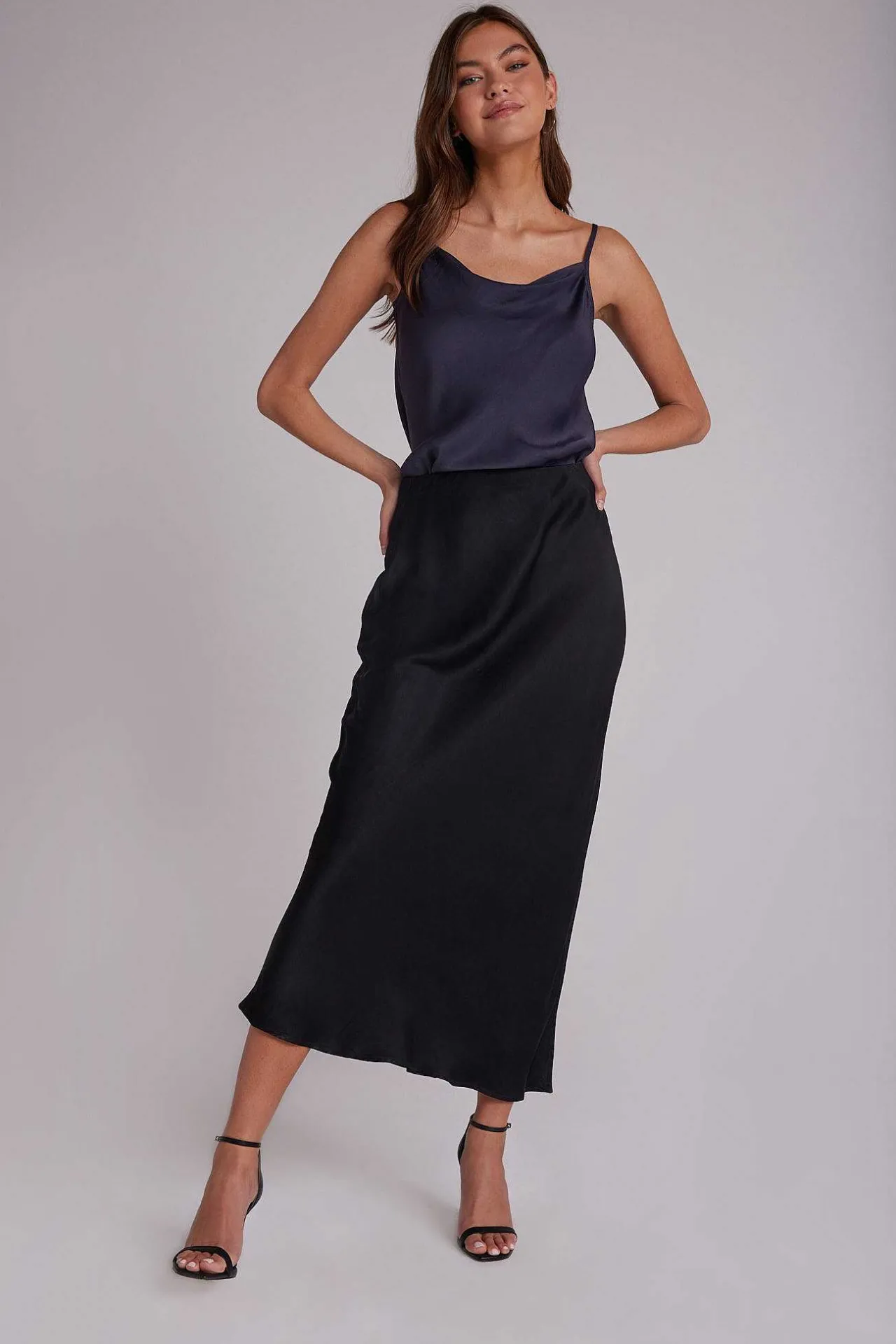 Satijnen Maxirok Met Zijsplitten - Zwart>Bella Dahl Store