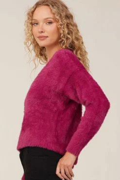 Slouchy Trui Met V-Hals - Donker Magenta><noscript><img width=