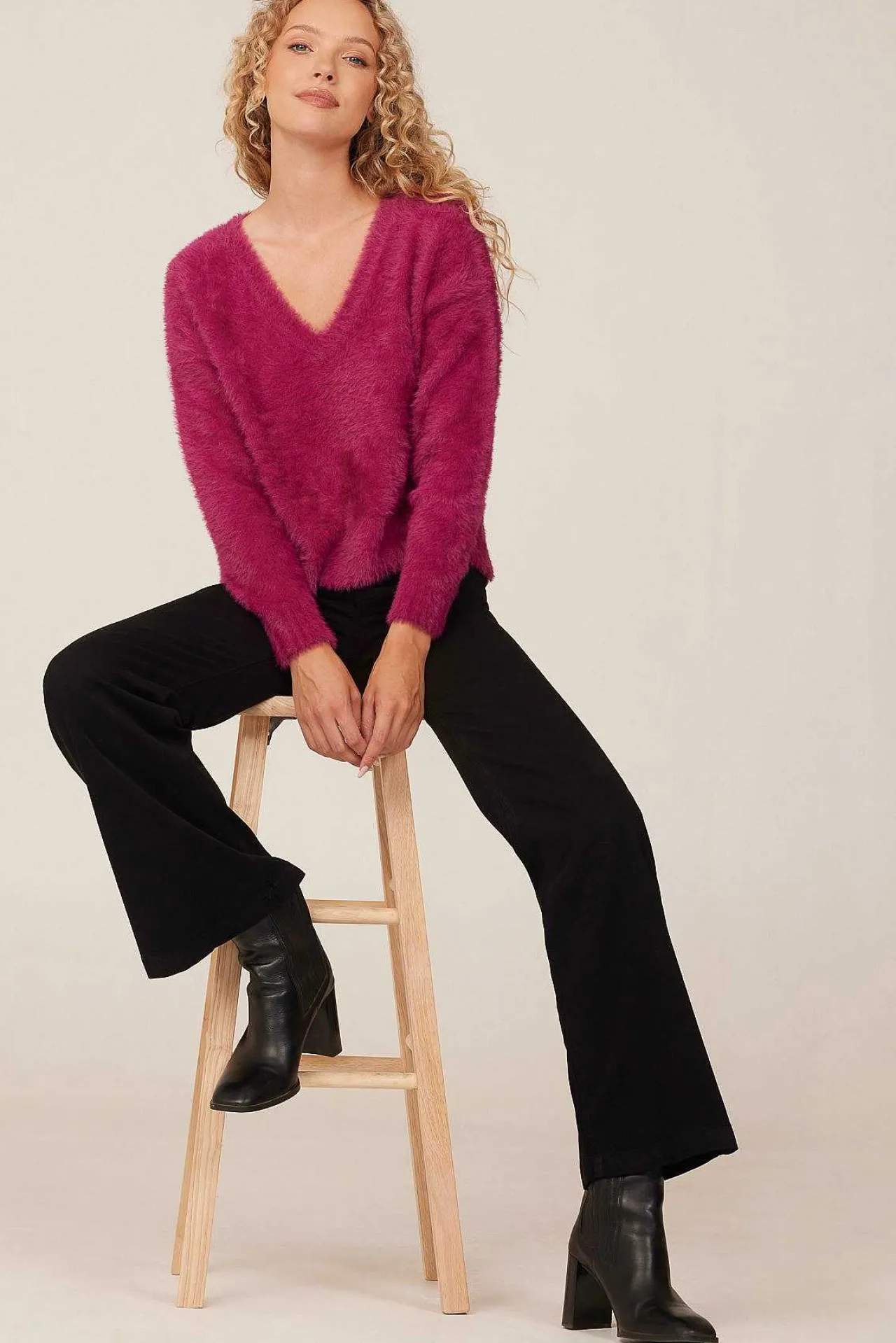 Slouchy Trui Met V-Hals - Donker Magenta>Bella Dahl Best Sale
