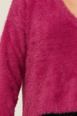 Slouchy Trui Met V-Hals - Donker Magenta><noscript><img width=