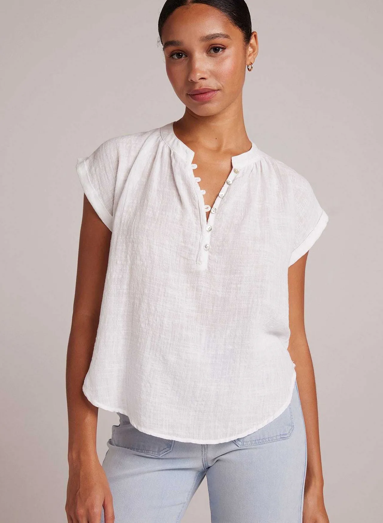 Top Met Korte Knoopsluiting En Kapmouwen - Wit>Bella Dahl Discount