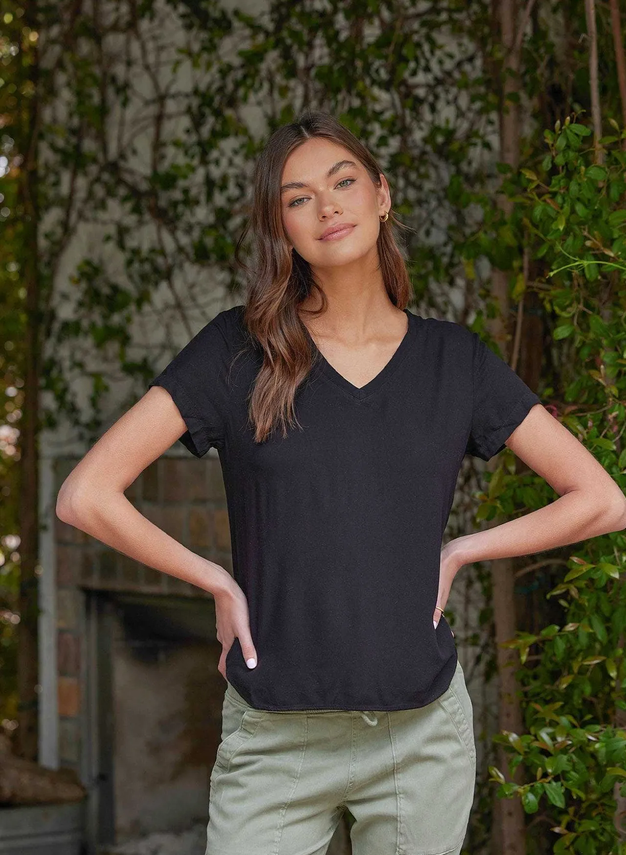 T-Shirt Met V-Hals - Vintage Zwart>Bella Dahl Flash Sale