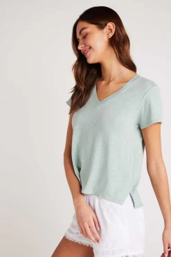 T-Shirt Met Zijsplit En V-Hals - Oasis Green>Bella Dahl Best