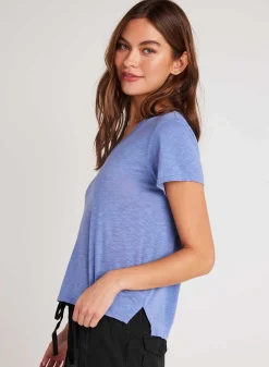 T-Shirt Met Zijsplit En V-Hals - Peri Blue><noscript><img width=